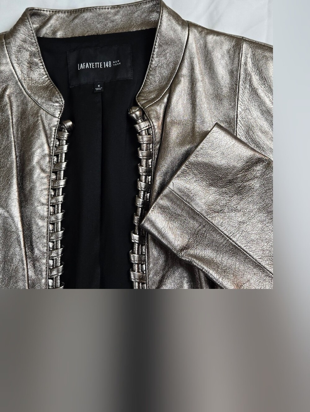 Lafayette 148 New York 100% Leather Metallic Gold Jacket Women's Size 6 Luxury - Picture 5 of 13